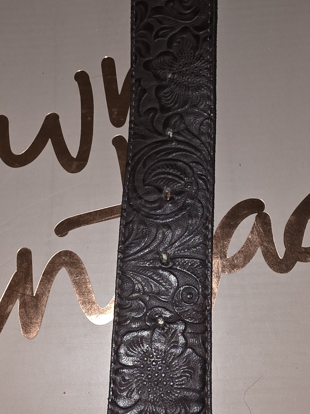 Y2K Vintage Embossed Dark Brown Leather Belt with Amber and Garnet Accents - Picture 9 of 10